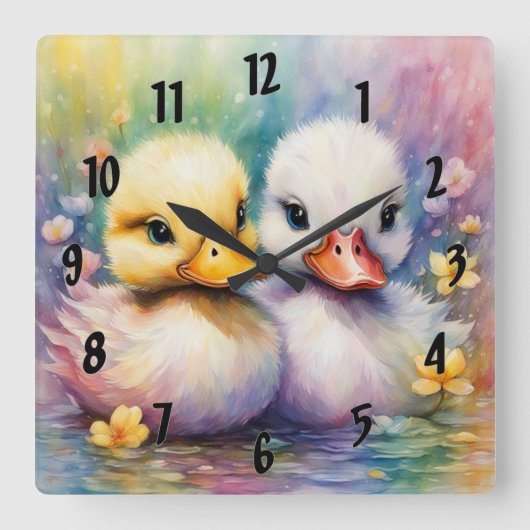 Regenboog Vogels Eend 2 Vierkante Klok (Voorkant)