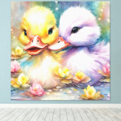 Regenboog Vogels Eend 4 Canvas Afdruk (Insitu (Houten vloer))