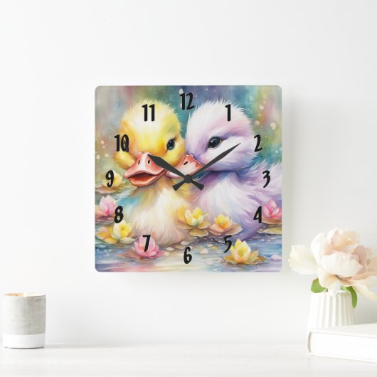 Regenboog Vogels Eend 4 Vierkante Klok (Huis)
