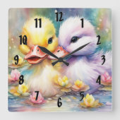 Regenboog Vogels Eend 4 Vierkante Klok (Voorkant)