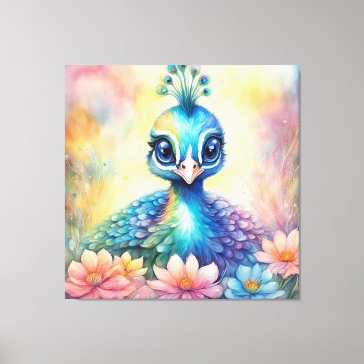 Regenboog Vogels Peacock 1 Canvas Afdruk (Voorkant)