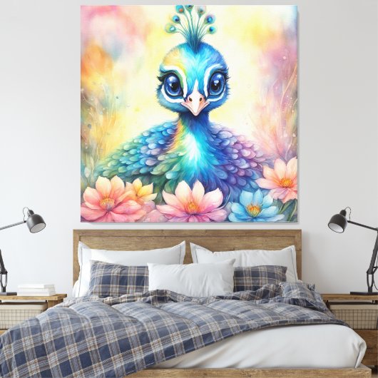 Regenboog Vogels Peacock 1 Canvas Afdruk (Insitu (Slaapkamer))