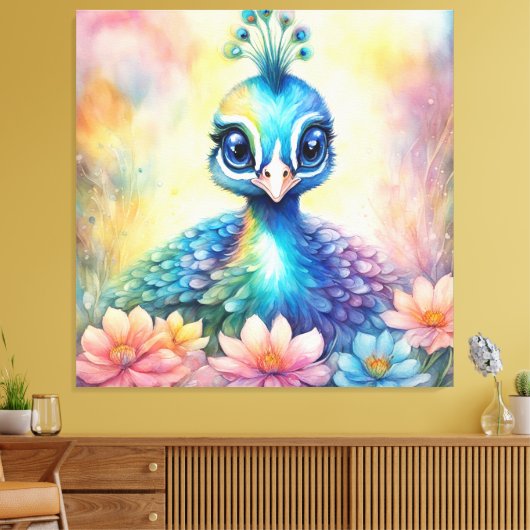 Regenboog Vogels Peacock 1 Canvas Afdruk (Insitu (Woonkamer))