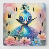 Regenboog Vogels Peacock 1 Vierkante Klok (Voorkant)