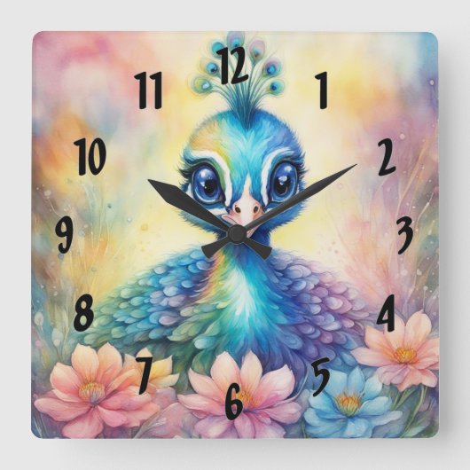 Regenboog Vogels Peacock 1 Vierkante Klok (Voorkant)