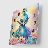 Regenboog Vogels Peacock 1 Vierkante Klok (Hoek)