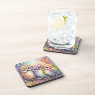 Regenboog Vogels Uilen 1 Bier Onderzetter