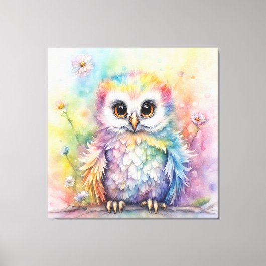 Regenboog Vogels Uilen 2 Canvas Afdruk (Voorkant)
