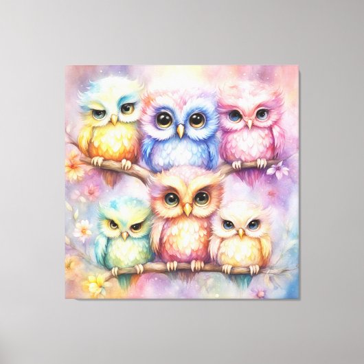 Regenboog Vogels Uilen 3 Canvas Afdruk (Voorkant)