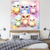 Regenboog Vogels Uilen 3 Canvas Afdruk (Insitu (Slaapkamer))