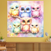 Regenboog Vogels Uilen 3 Canvas Afdruk (Insitu (Woonkamer))
