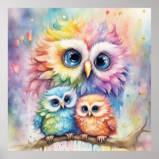Regenboog Vogels Uilen 4 Poster (Voorkant)