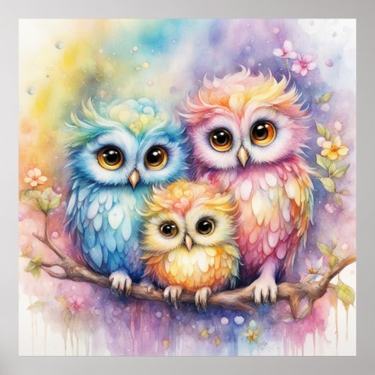 Regenboog Vogels Uilen 5 Poster (Voorkant)