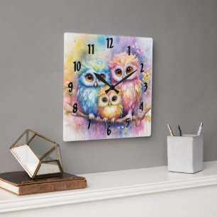 Regenboog Vogels Uilen 5 Vierkante Klok