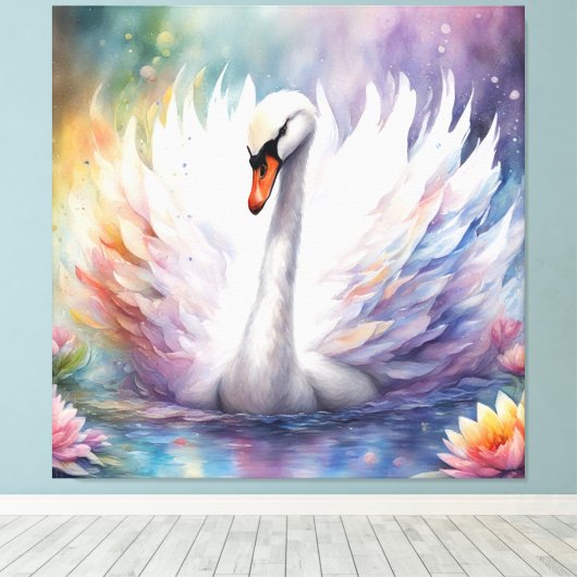 Regenboog Vogels Zwaan 1 Canvas Afdruk (Insitu (Houten vloer))
