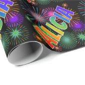 Regenboog voornaam "ALICIA" + vuurwerk Cadeaupapier (Rol Hoek)
