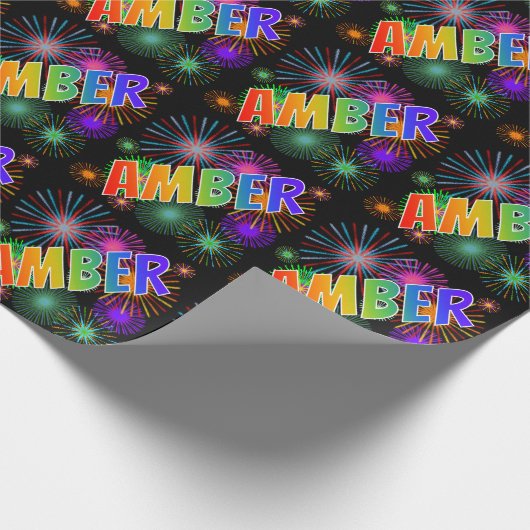 Regenboog voornaam "AMBER" + Vuurwerk Cadeaupapier (Hoek)
