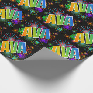 Regenboog Voornaam "AVA" + Vuurwerk Cadeaupapier