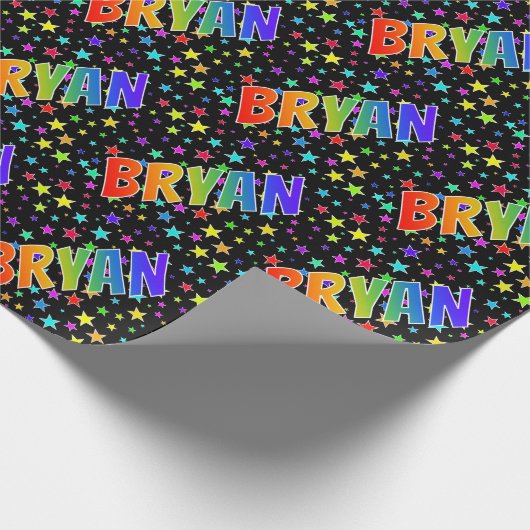 Regenboog Voornaam "BRYAN" + Sterren Cadeaupapier (Hoek)