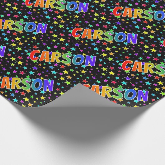 Regenboog Voornaam "CARSON" + Sterren Cadeaupapier (Hoek)