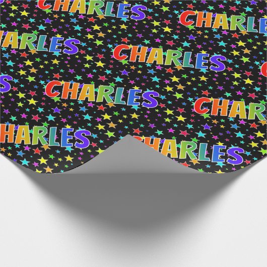 Regenboog voornaam "CHARLES" + sterren Cadeaupapier (Hoek)