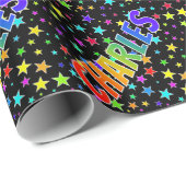 Regenboog voornaam "CHARLES" + sterren Cadeaupapier (Rol Hoek)