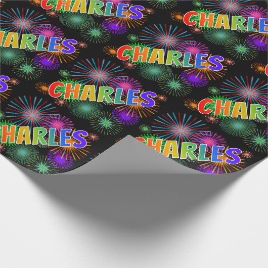 Regenboog voornaam "CHARLES" + Vuurwerk Cadeaupapier (Hoek)