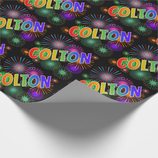 Regenboog Voornaam "COLTON" + Vuurwerk Cadeaupapier (Hoek)