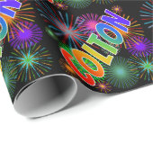 Regenboog Voornaam "COLTON" + Vuurwerk Cadeaupapier (Rol Hoek)