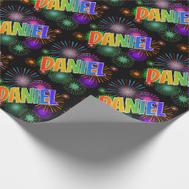 Regenboog Voornaam "DANIEL" + Vuurwerk Cadeaupapier