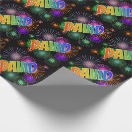 Regenboog Voornaam "DAVID" + Vuurwerk Cadeaupapier