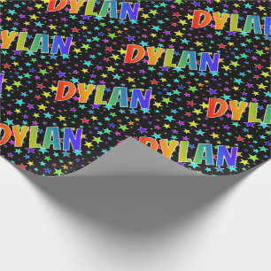 Regenboog Voornaam "DYLAN" + Sterren Cadeaupapier
