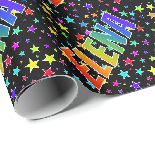 Regenboog voornaam "ELENA" + sterren Cadeaupapier (Rol Hoek)