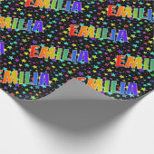 Regenboog voornaam "EMILIA" + sterren Cadeaupapier (Hoek)