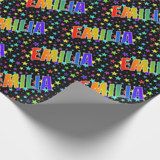 Regenboog voornaam "EMILIA" + sterren Cadeaupapier (Hoek)