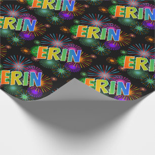 Regenboog Voornaam "ERIN" + Vuurwerk Cadeaupapier