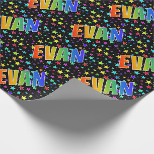 Regenboog voornaam "EVAN" + sterren Cadeaupapier