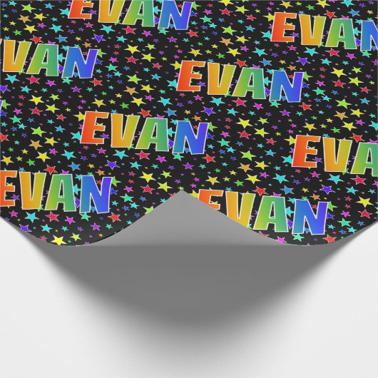 Regenboog voornaam "EVAN" + sterren Cadeaupapier (Hoek)