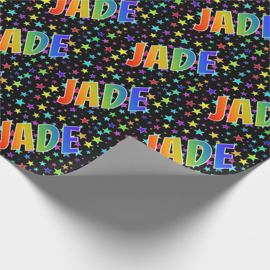 Regenboog voornaam "JADE" + Sterren Cadeaupapier (Hoek)