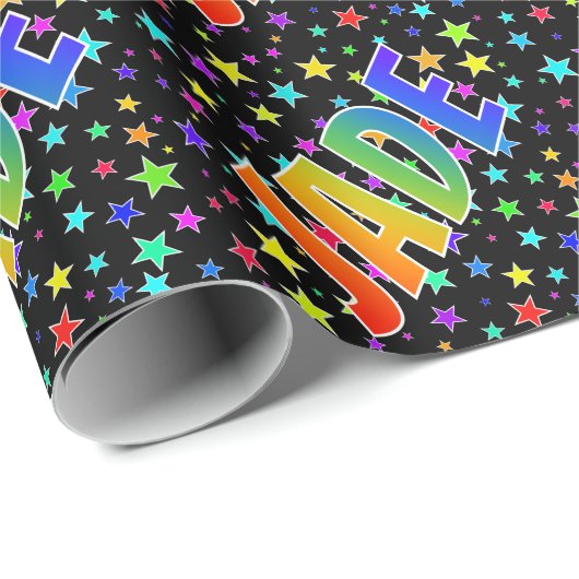 Regenboog voornaam "JADE" + Sterren Cadeaupapier (Rol Hoek)