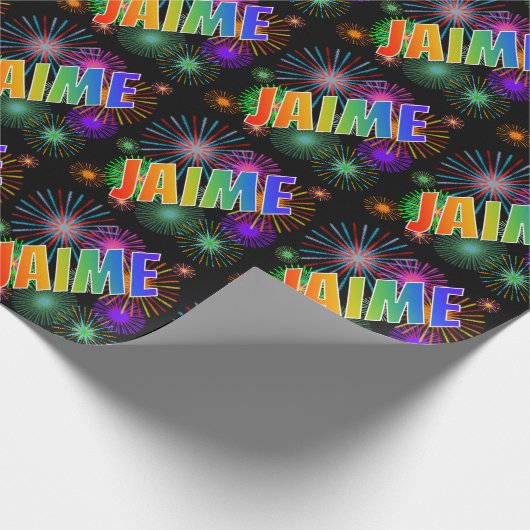 Regenboog voornaam "JAIME" + vuurwerk Cadeaupapier (Hoek)