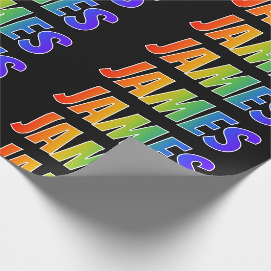 Regenboog voornaam "JAMES"; Leuk & Kleurrijk Cadeaupapier (Hoek)