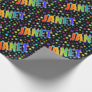 Regenboog voornaam "JANET" + sterren Cadeaupapier