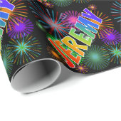 Regenboog Voornaam "JEREMY" + Vuurwerk Cadeaupapier (Rol Hoek)