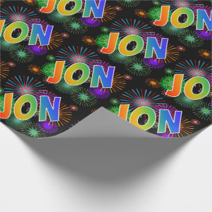 Regenboog Voornaam "JON" + Vuurwerk Cadeaupapier