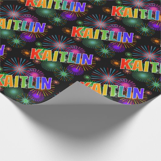Regenboog Voornaam "KAITLIN" + Vuurwerk Cadeaupapier (Hoek)