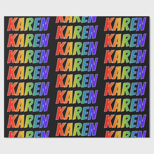 Regenboog voornaam "KAREN"; Leuk & Kleurrijk Cadeaupapier (Vlak)