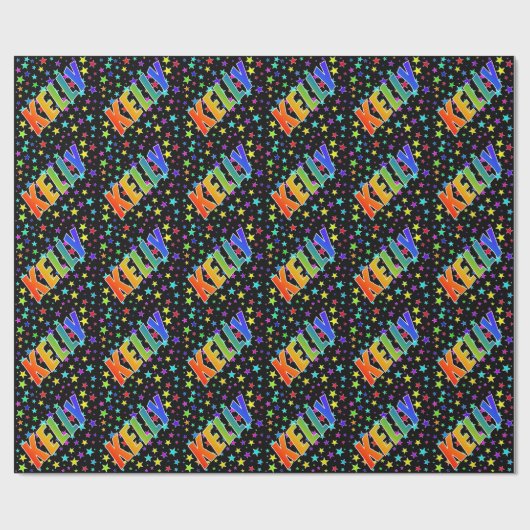 Regenboog voornaam "KELLY" + sterren Cadeaupapier (Vlak)