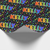 Regenboog voornaam "KELLY" + sterren Cadeaupapier (Hoek)