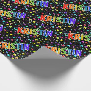 Regenboog Voornaam "KRISTIN" + Sterren Cadeaupapier
